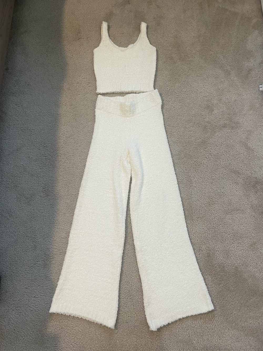SKIMS Cream Knit Wide-Leg Lounge Pants